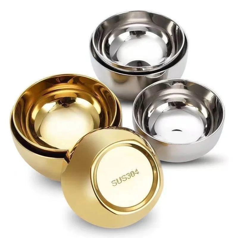 304 Stainless Steel Bowl Kids Gold Silver Food Container Korean Soap Rice Noodle Ramen Bowl Eating Tools Home Kitchen Tableware