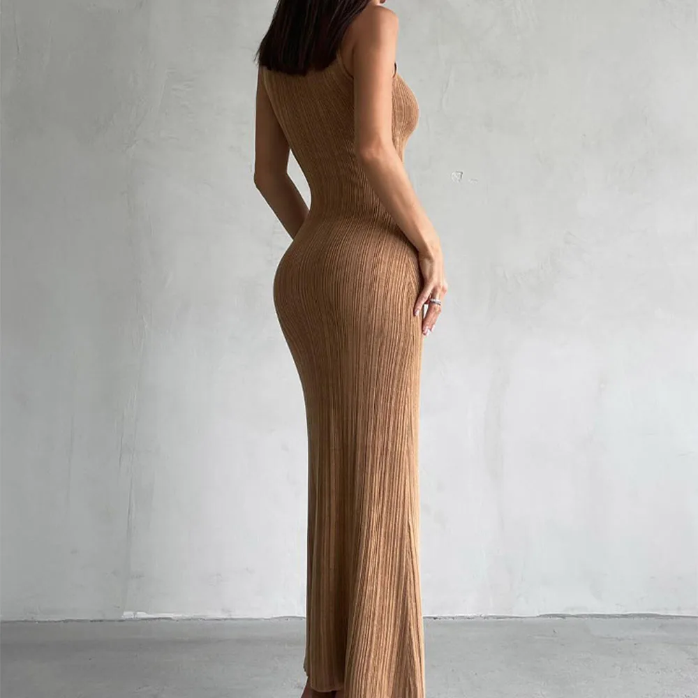 Fur ses-Robe longue slim pour femmes, robe de soirée élégante, col haut, document solide, sexy