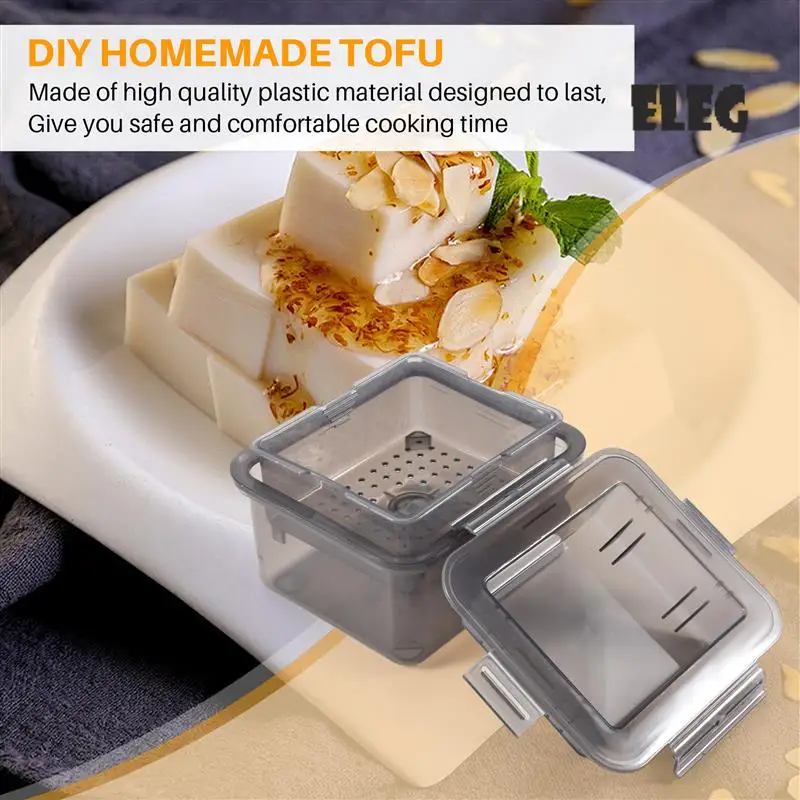 

ELEG-DIY Plastic Tofu Press Mold Homemade Tofu Mold Soybean Curd Tofu Making Mold With Cheese Cloth Kitchen Cooking,Gray