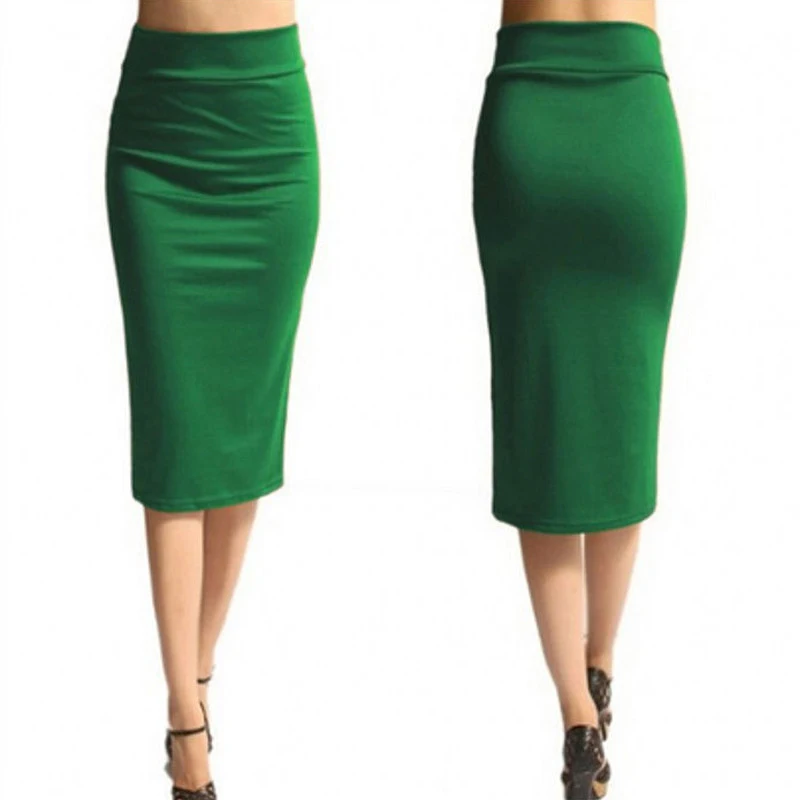 New Ladies Office Stretch Bodycon Midi Skirt Women Pencil Skirt Female High Waist Mid-Calf Skirt Slim Puls Size XL