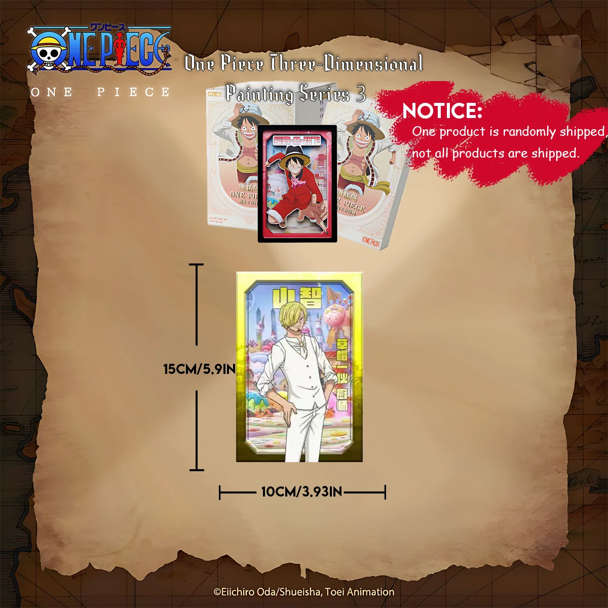 1 pièce Officielle ONE PIECE Série 3 Panneaux d'art 3D Boîte mystère - Contient des designs éditions cachées - Article de collection à exposition et cadeau