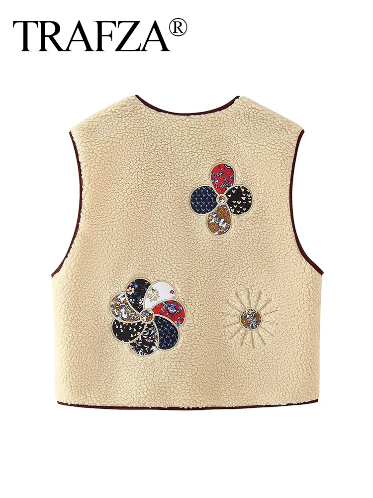 Trafza 2024 Vrouwen Mode Print Vest V-Hals Bull Hoorn Gesp Mouwloze Vrouwelijke Tank Top Zakken Casual Straat Vrouw Gilet