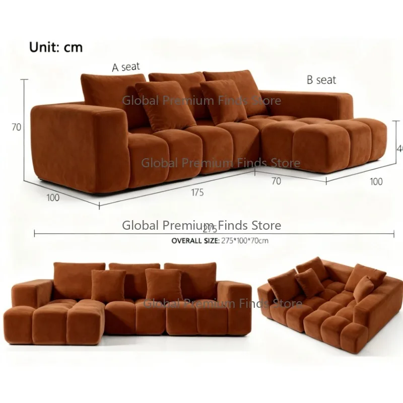French Teddy Velvet Fabric Sectional Sofa for Modern Small Apartment Cream Style Living Rooms Straight Row Compression Zetaadams