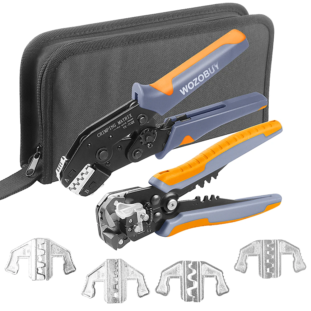 WOZOBUY 7CQK Crimping Tool Set Wire Crimper for Solar PV Connectors,Non-Insulated,DuPont,Ferrule Connectors-8 Inch Wire Stripper