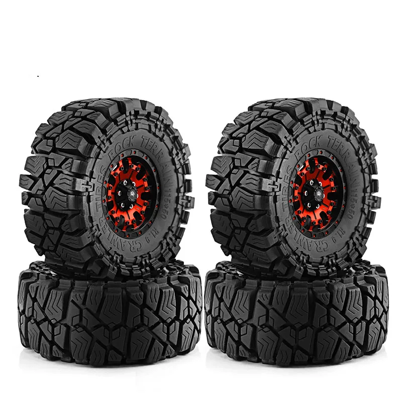 RC Cai 4PCS 1.9 Inch Beadlock Wheel Rims & Rubber Tire for 1/10 RC Rock Crawler Axial SCX10 RR10 AX10 Wraith 90048 90018 KM2