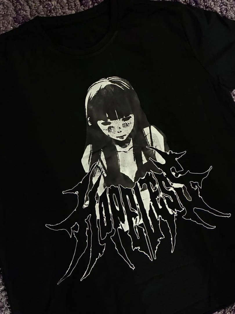 Hopeless Metal Font Anime Girl Graphic T-Shirt Cotton Men Women Streetwear Tee
