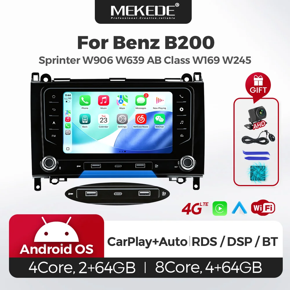 MEKEDE 2 DIN Android 15 Car Radio Stereo For Mercedes Benz B200 W169 W245 W906 Sprinter W639 Vito Carplay Multimedia Player GPS