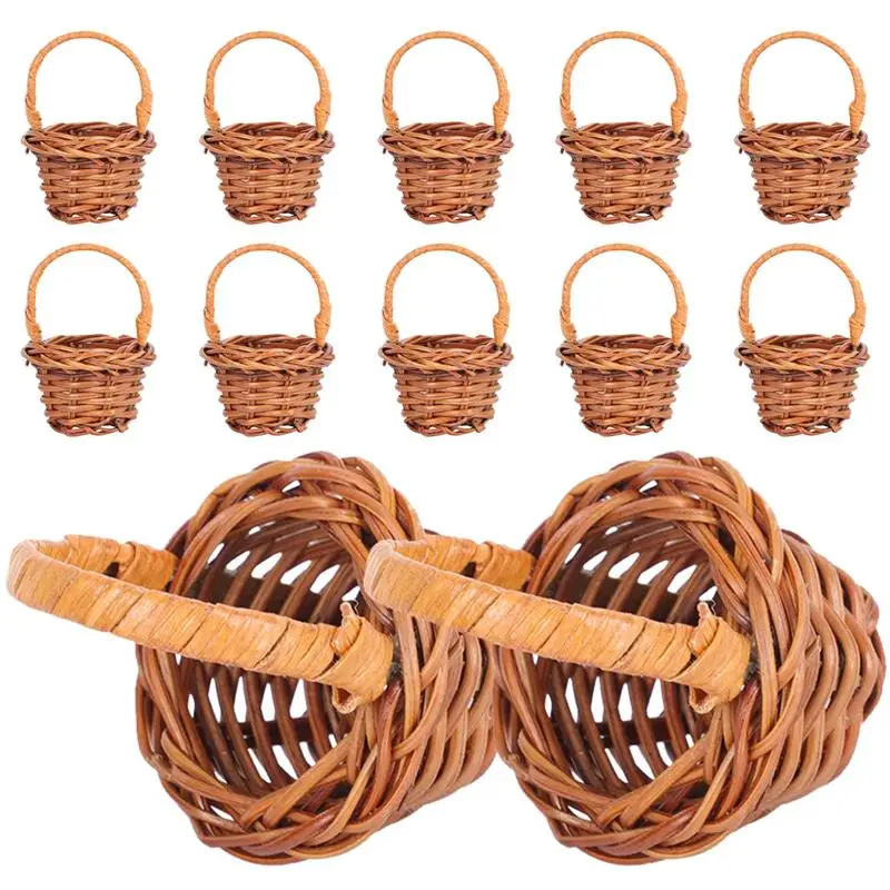 12pcs Dollhouse Woven Flower Storage Baskets Miniature Basket Hand-Woven Flower Basket Multi-Functional Basket Storage Holders