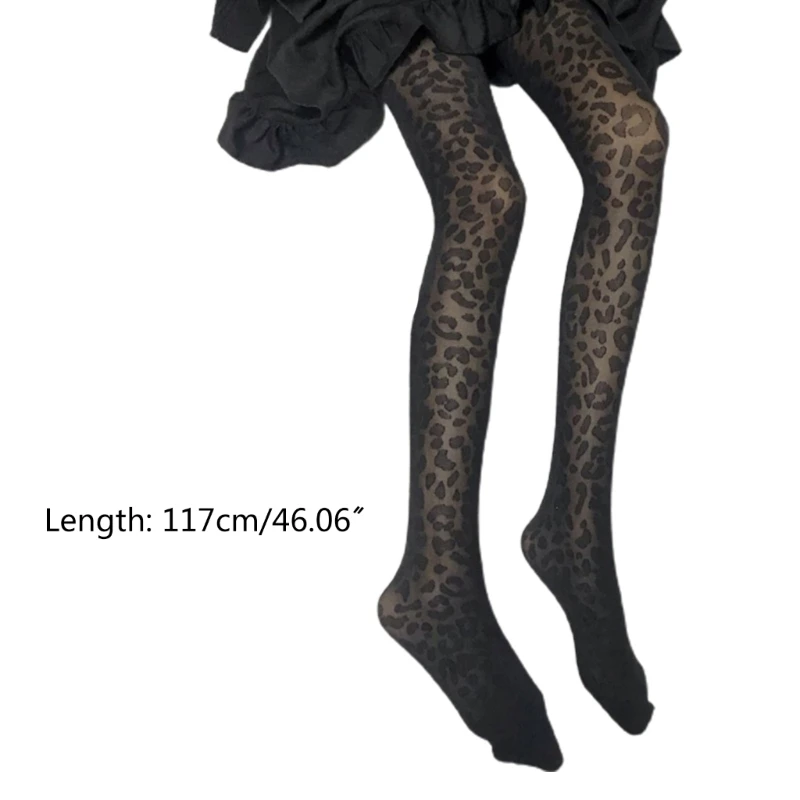 Women Summer Sexy Thin Black Pantyhose Vintage Leopard Animal Printed Jacquard Sheer Tights Stockings Cosplay Party Lingerie