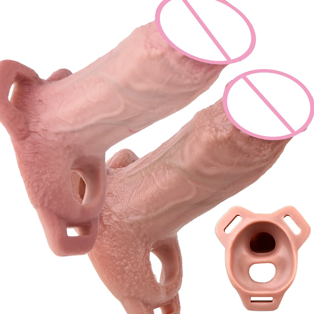 SXXY Adjustable Strapon Penis Sleeve насадка на член For Men Adult 18+ Delay Ejaculation Flexible Hollow Realistic Dildo Sleeve view 6