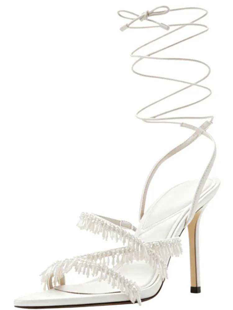 

Summer Pointed Cross Strap Rhinestone Tassel High-heeled Sandals Fashion New Party Wedding Women's Sandals Dance Shoes
