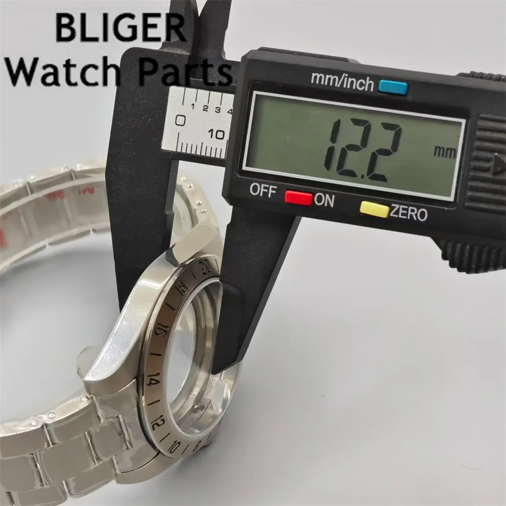 حافظة ساعة فضي بليجر بسوار فولاذية ، حافة فولاذية ثابتة ، مقاس كريستال ياقوتي ، NH34 ، NH35 ، NH36 ، ETA2824 ، حركة PT5000 ، 39 ks