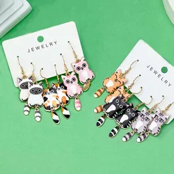3 Pairs/Set Fashionable Enamel Cartoon Cute Cat Design Earrings, Jewelry Gifts For Women And Girls