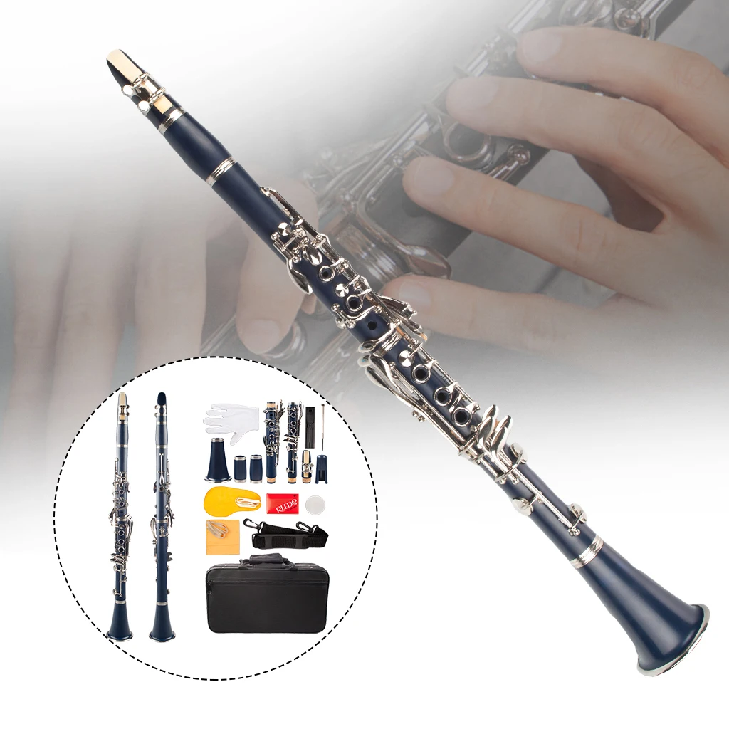 Professional Dark Blue Bb Clarinet W/10 Reeds Clean Cloth Saver Cork Grease Mouthpiece Gloves Waterproof Carry Case Whole SET