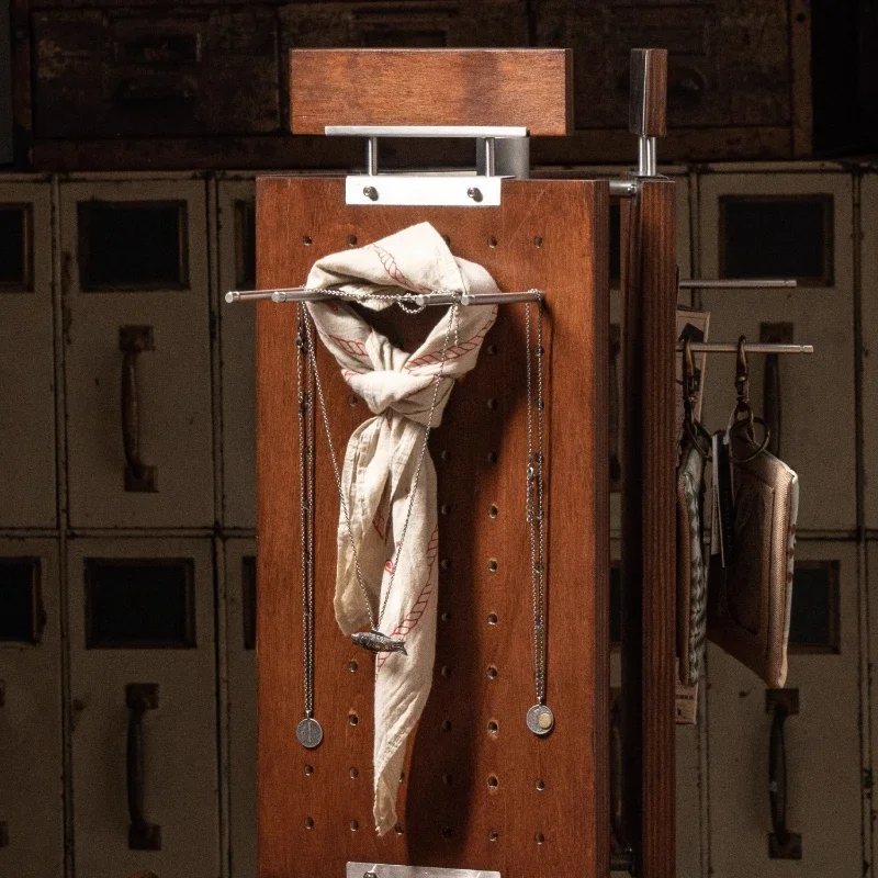 

Rotating hole board display rack three-sided rotating retro industrial style storage rack wooden jewelry hanger