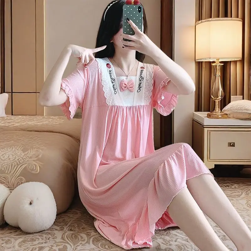 

Women's Sexy Pajamas Dress Summer Dresses Long Dresses Sleepwear Short Sleeve Night Skirt Trend Sleeping Skirt Casual Home Wear