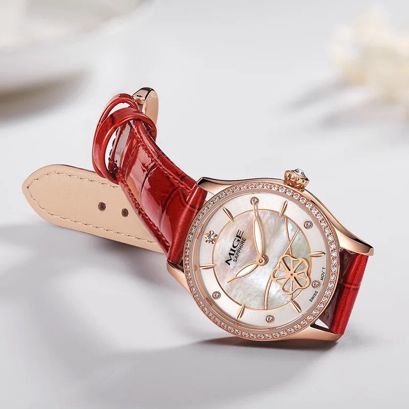 MIGE Watches for Women Diamond Luxury Rose Gold Analog Quartz Watch Classic Fashion Waterproof Seashell Ladies Female Watch