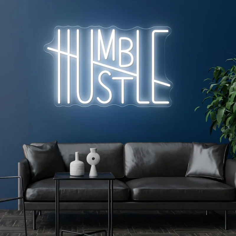 HUSTLE Neon Sign Words USB Powered Led Room Decor for Boys Man Cave Gym Room Dimmable Bedroom (HUSTLE-White) 5V USB