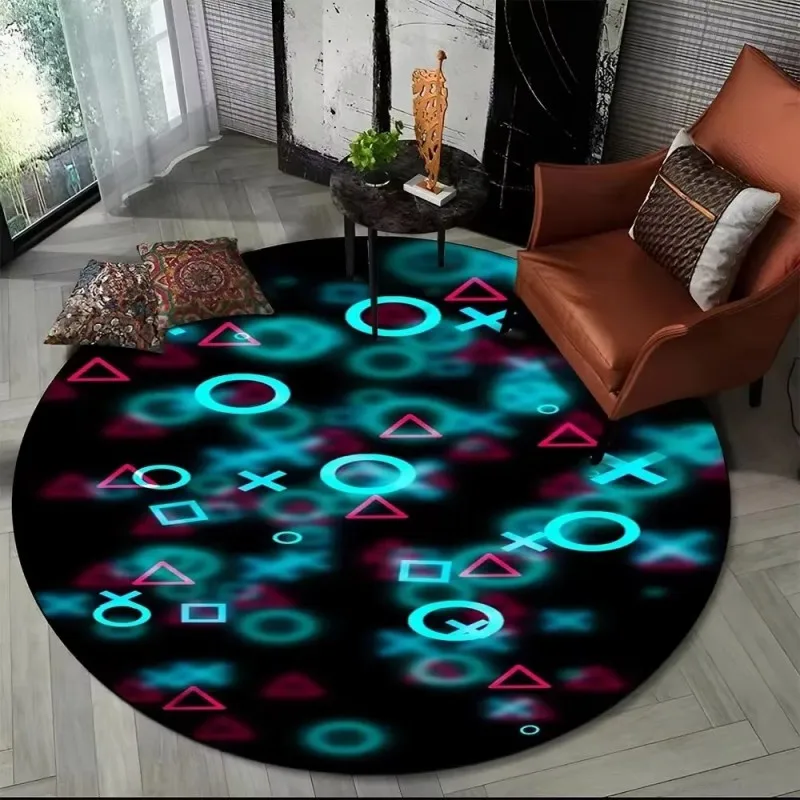 VIKAMA Cyber Gaming Controller Round Rug: Comfortable, Soft, and Warm for Esports Bedrooms—Machine-Washable Home Accessories