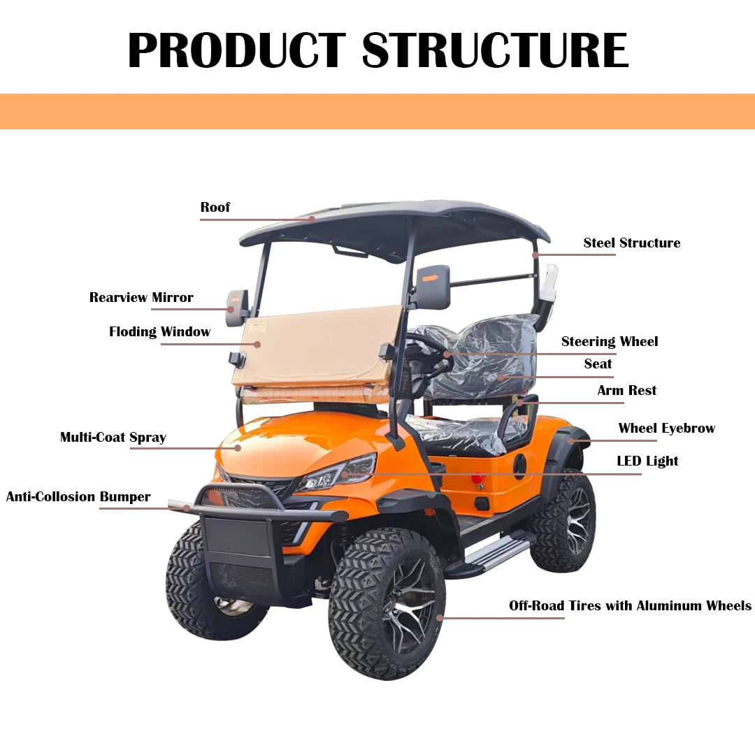 Chinese 4 Seater Electric Golf Carts All Terrain Vehicle Street Legal Golf Carts with LED Lights Comfortable Seats Hunting Carts