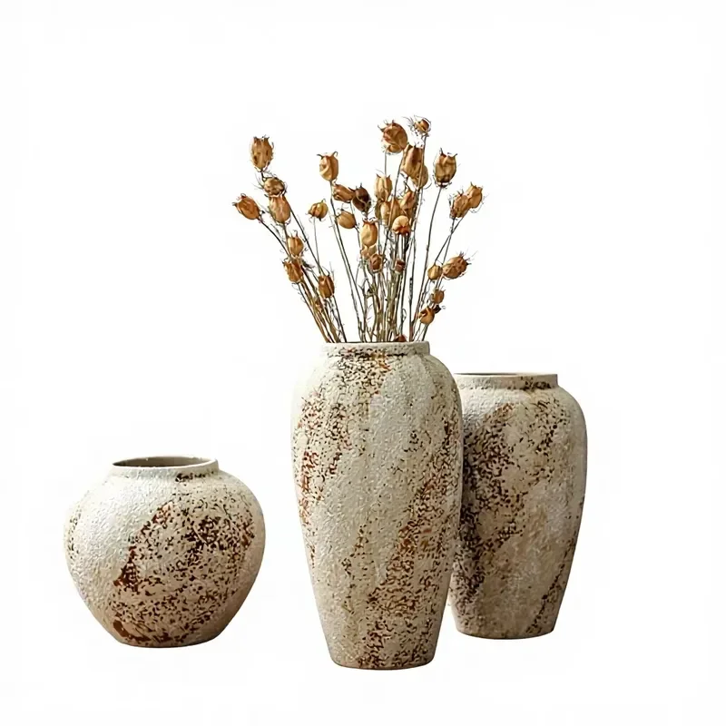 French Retro Wabi Sabi Style High End Ceramic Vase Jingdezhen Potted Plant Living Room Dining Room Flower Arrangement Dried