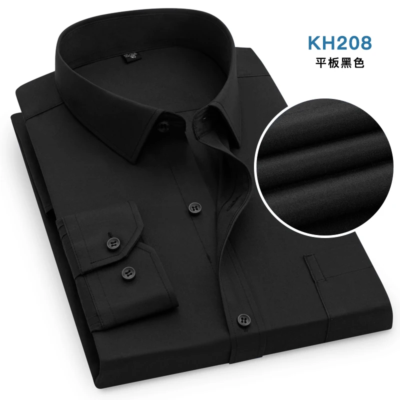 7 Pure Color Office Formal Business Social Work Classic Shirt Longsleeve Shirt for Men Casual Men\'s White Dress Shirt Black 5618