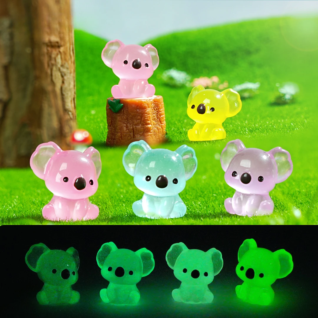 6/12/24Pcs Luminous Koala Ornament Mini Figurines Miniature Glowing in The Dark Koala Micro Landscape Fairy Garden Ornament