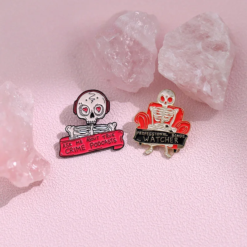 Skeleton Series Enamel Pins Read Books Be Kind Stay Weird No Body No Crime Brooch Lapel Badges Bag Punk Jewelry Gift For Friends