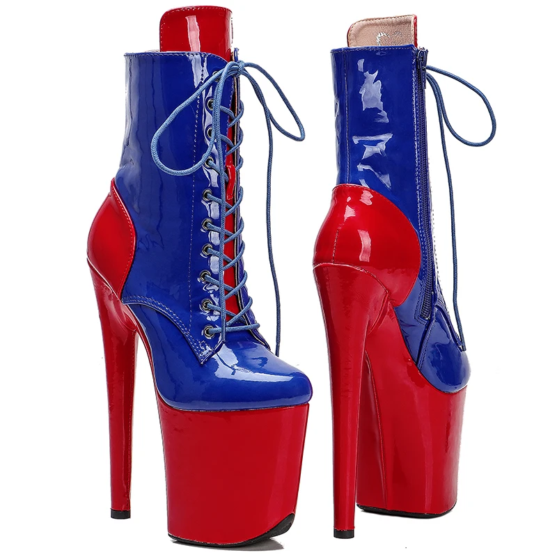 Leecabe 20CM/8inches Shiny  Patent Upper mix color exoticism Trend fashion  High Heel platform stripper heel  Pole Dance boots