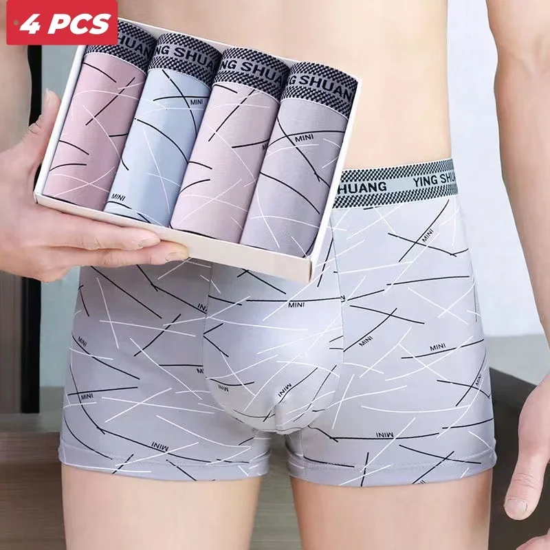 

4PCS Men's U-Pouch Boxer Briefs 2XL 4XL Breathable Striped Underwear with Anti Chafing Stretch Mens Underwear for Big Size