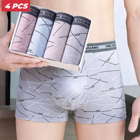 4PCS Men's U-Pouch Boxer Briefs 2XL 4XL  Breathable Striped Underwear with Anti Chafing Stretch Mens Underwear for Big Size