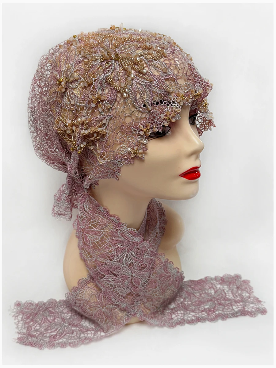 

Dubai Ribbon Style Acrylic Bead Embroidered Handmade Hat Combines Silk with Shiny Gold Threads Offering a Soft and Comfortable