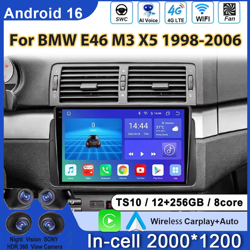 

Android Car Radio For BMW E46 M3 1998 1999-2005 2006 Carplay Multimedia Video Player GPS Navigation Head Unit Stereo No 2Din DVD