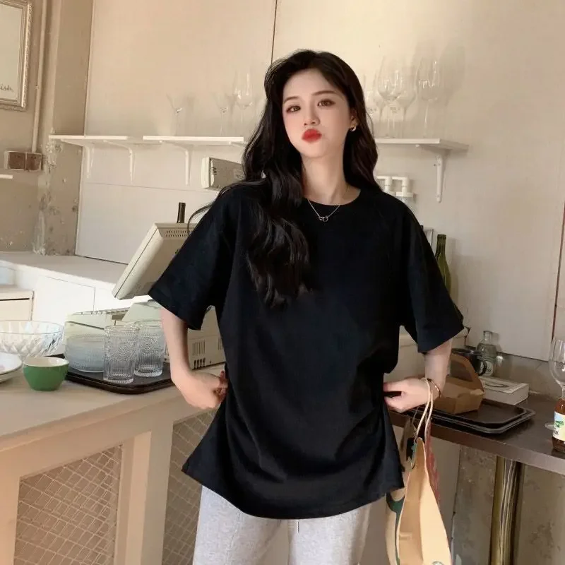 

Women Pure White Short Sleeved T-shirt Loose and Slimming Versatile Half Sleeved Oversized Top Instagram Summer Clothing