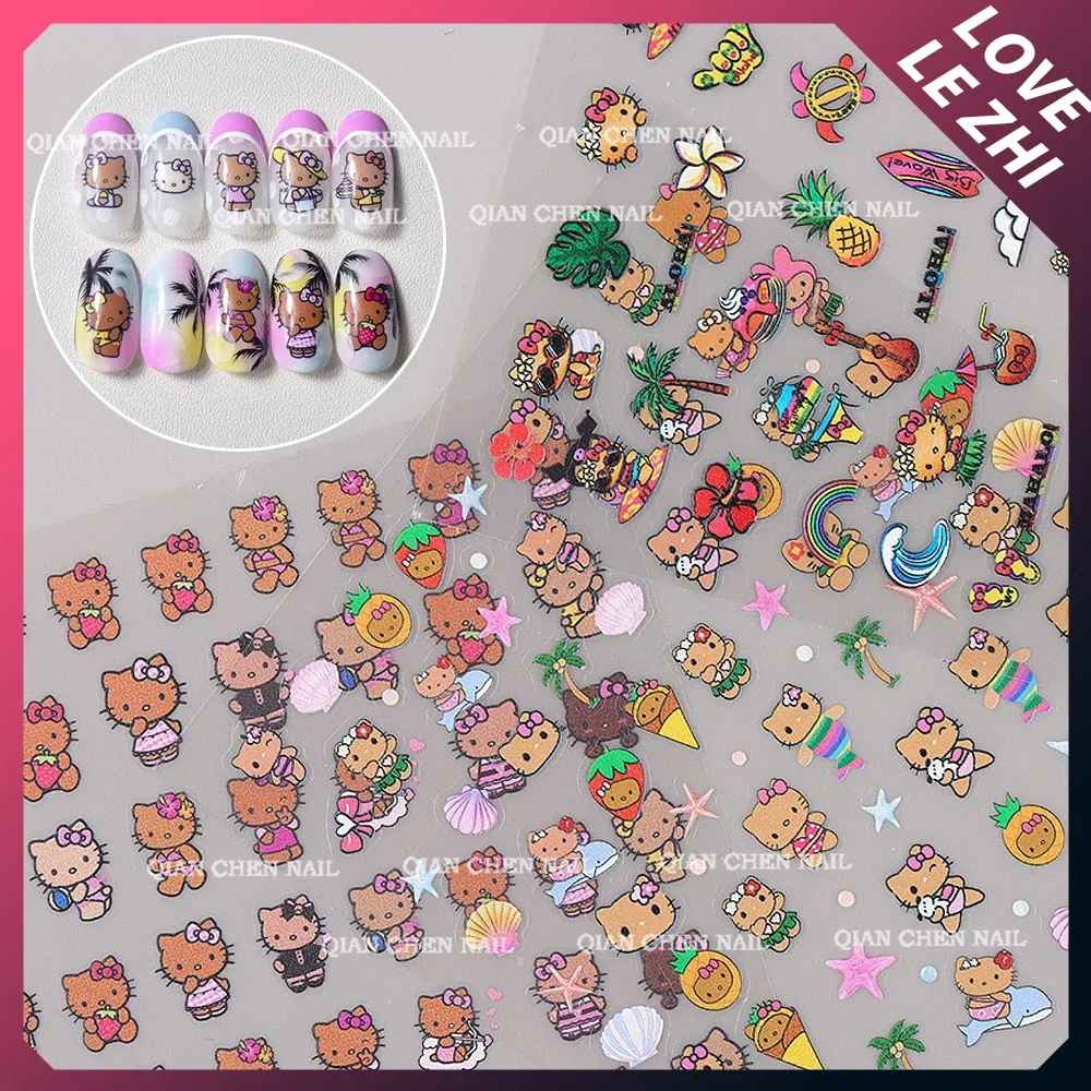 

Sanrios Plane Embossed Nail Stickers Cute Hello Kitty Hawaiian Style Nail Art Decoration Stickers Anime Nail Accessories Toy