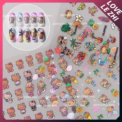 Sanrios Plane Embossed Nail Stickers Cute Hello Kitty Hawaiian Style Nail Art Decoration Stickers Anime Nail Accessories Toy