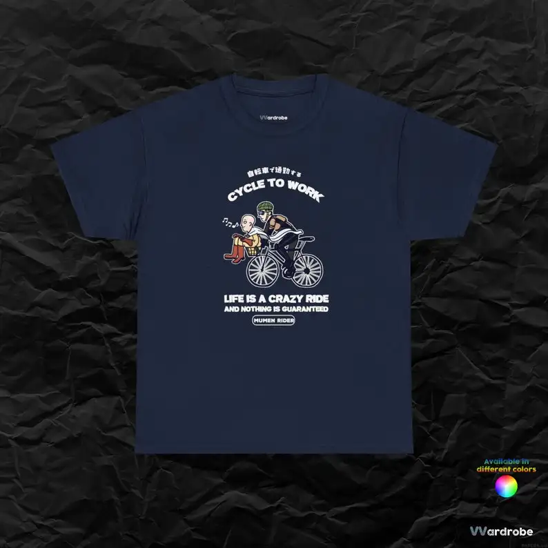 Punch Man inspired Sayytama Bald Hero and Mummen Rider ''Cycle to Work'' saga heavy cotton t-shirt