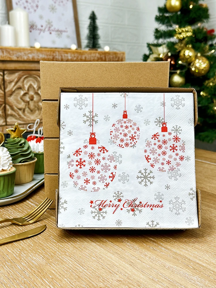 Three-layer Printed Christmas Napkins, Snowflake Pattern, Colorful Paper Napkins for Home, Party Decoration, 50 Pcs