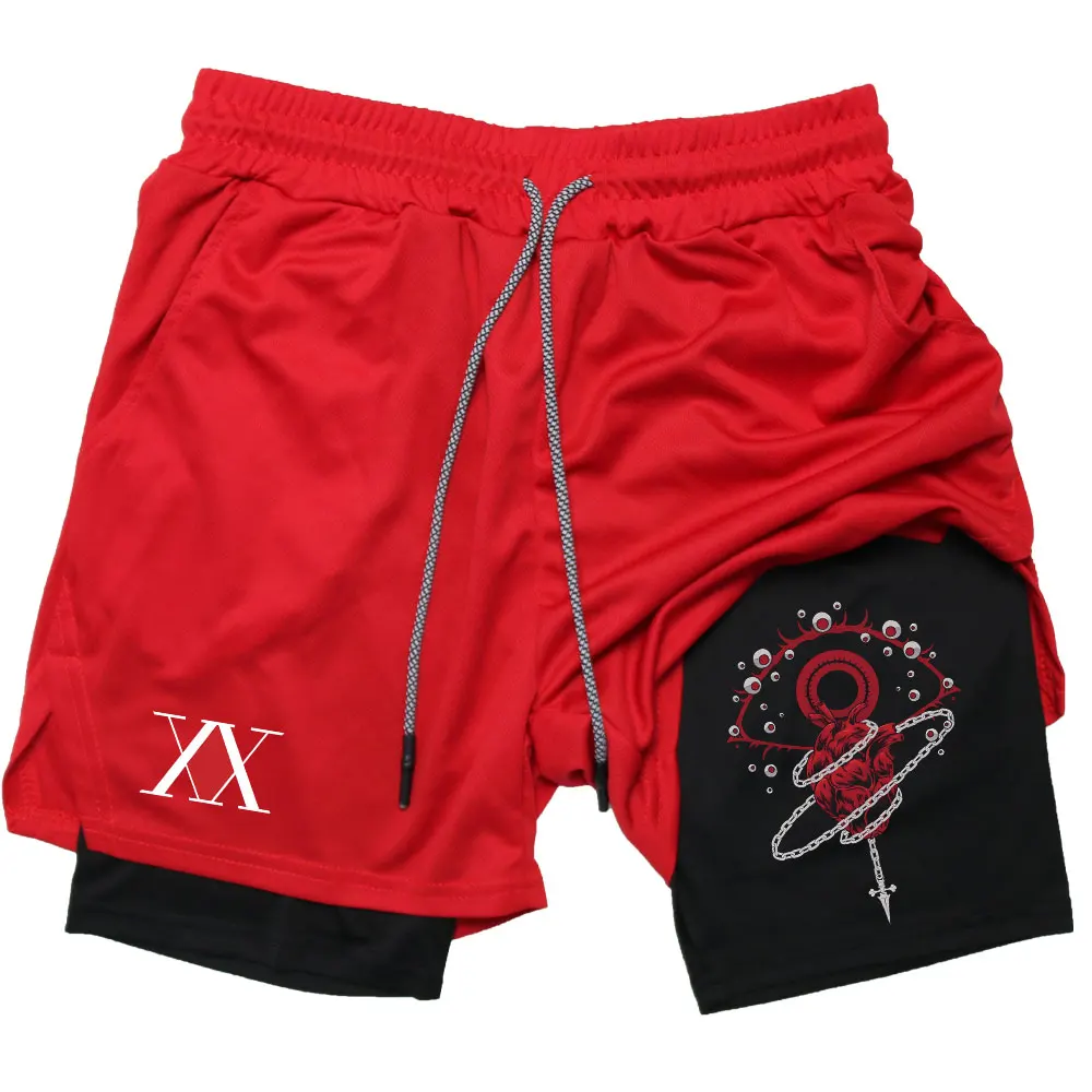 Anime Hunter X Hunter Performance Shorts Men 2 in 1 Running Compression Shorts Training Yoga Gym Workout Shorts with Pockets