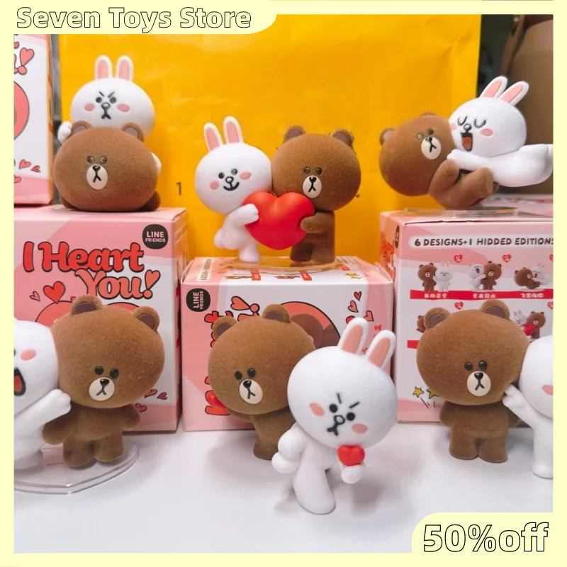 Line Friends „I Heart You“-Serie, beflockte Blindbox-Figur, Sammlerstück, Kunstspielzeug, Tischdekoration, Paargeschenk für erwachsene Sammler