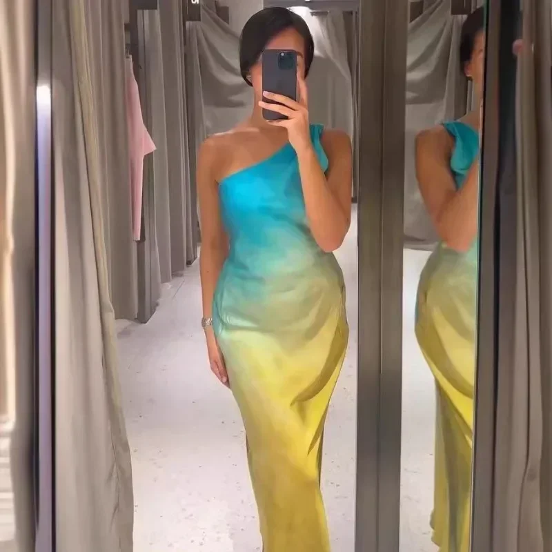 Robe en Satin à Dos auxpour Femme, Tenue de Plage, Été 2024