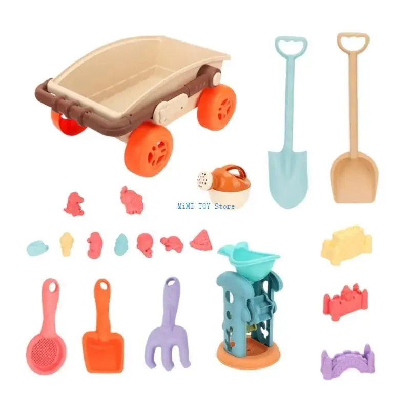 

24BE Summer Sand Toy with Cart Shovel for Child Sand Sculpture Sand Mold Toy Beach SandPlay Toy Kids Water Game Sand Snow Toy