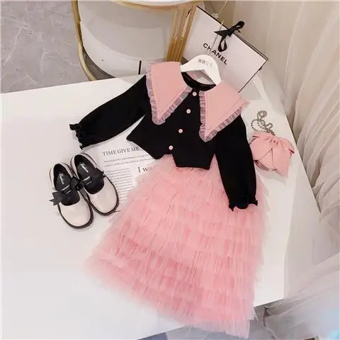 New Baby Girls Spring Boutique Elegant Formal Lady Sets, Coat+Skirts 2-9T