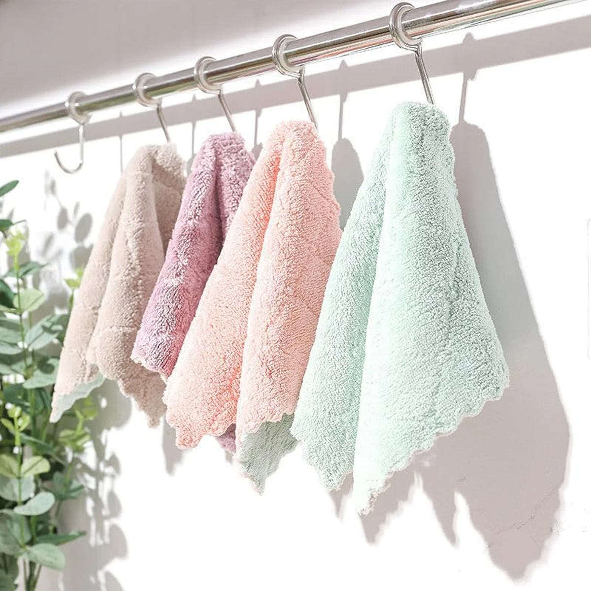 5/10pcs Kitchen Cloth Dish Towels Premium Dishcloths Super Absorbent Coral Velvet Dishtowels Nonstick Oil Washable Fast Drying
