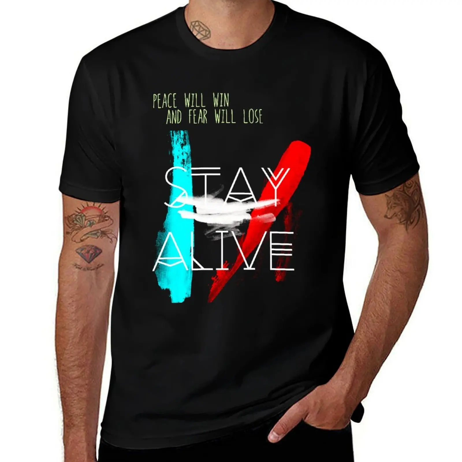 La paix emportera la peur, la peur perdra - T-shirt respirant avec citations « Stay Alive » pour le travail