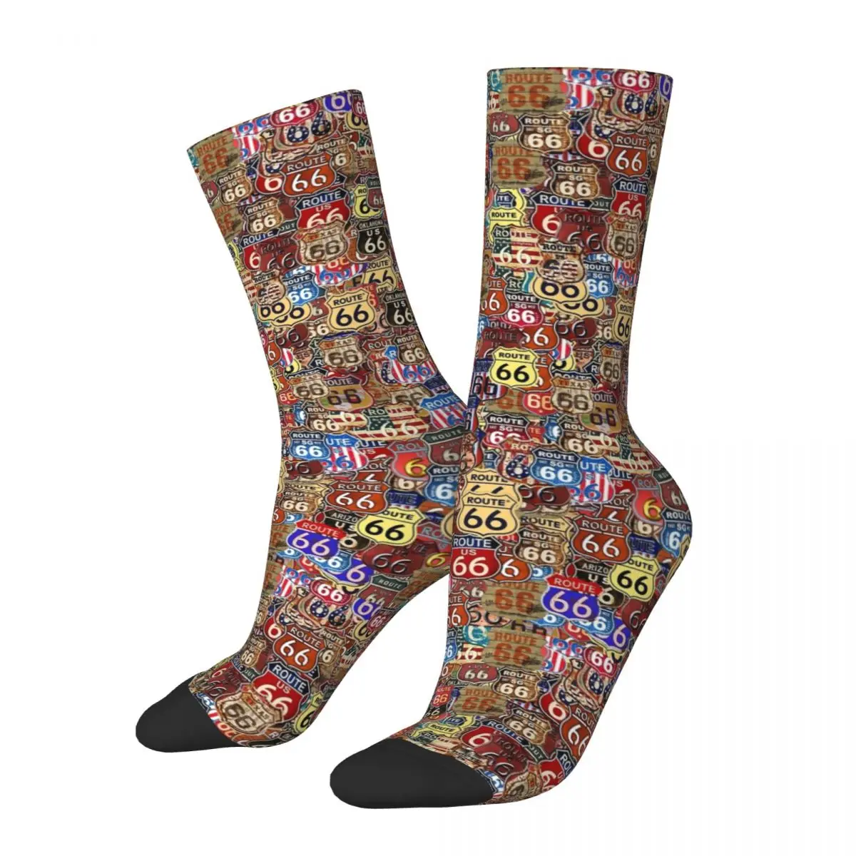 Polyester Route 66 Signs Socks para homens e mulheres, Hip Hop Fashion, presentes, primavera, verão, outono, inverno