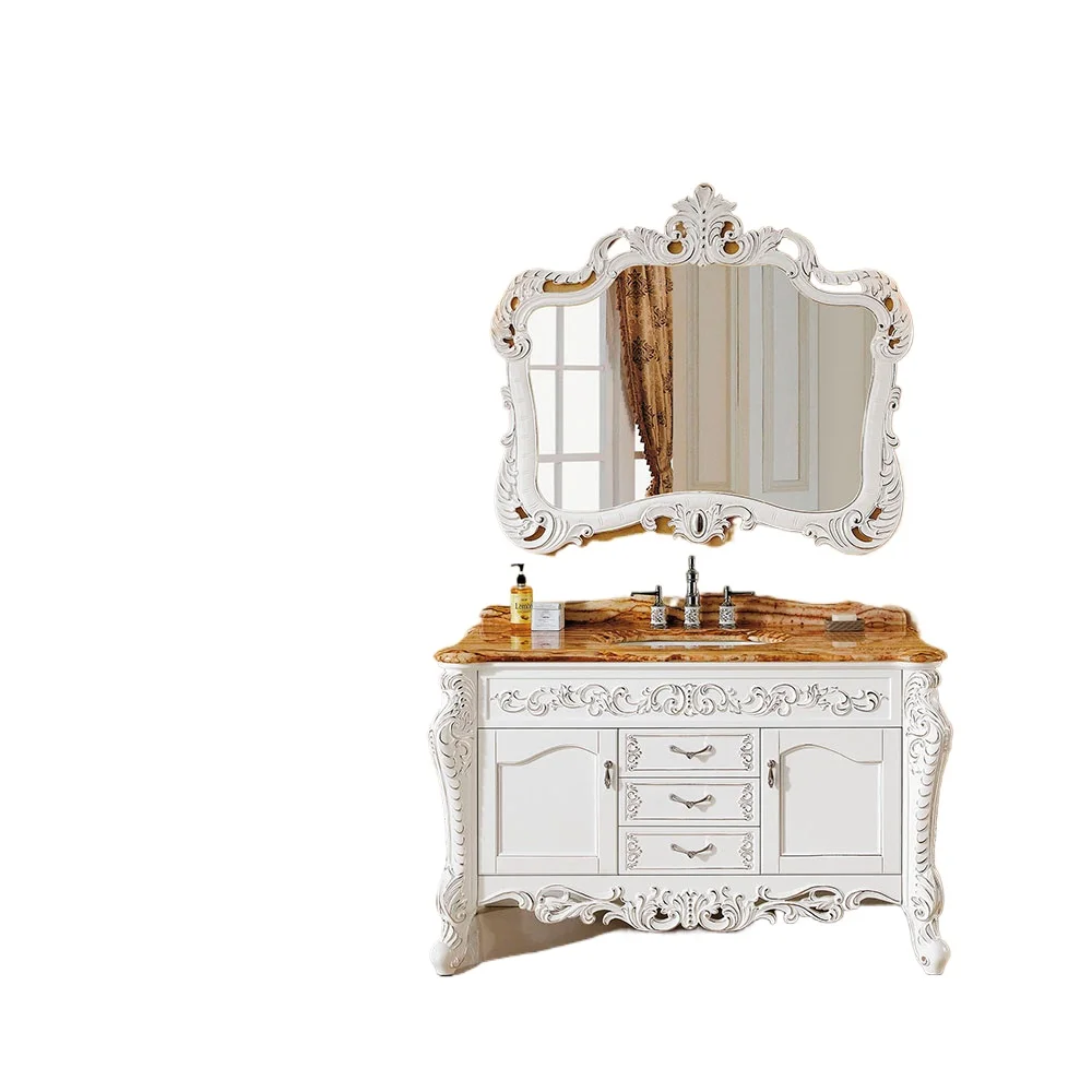 Bathroom Nordic Antique Solid Wood Bathroom Cabinet, Sink Basin Cabinet Integrated