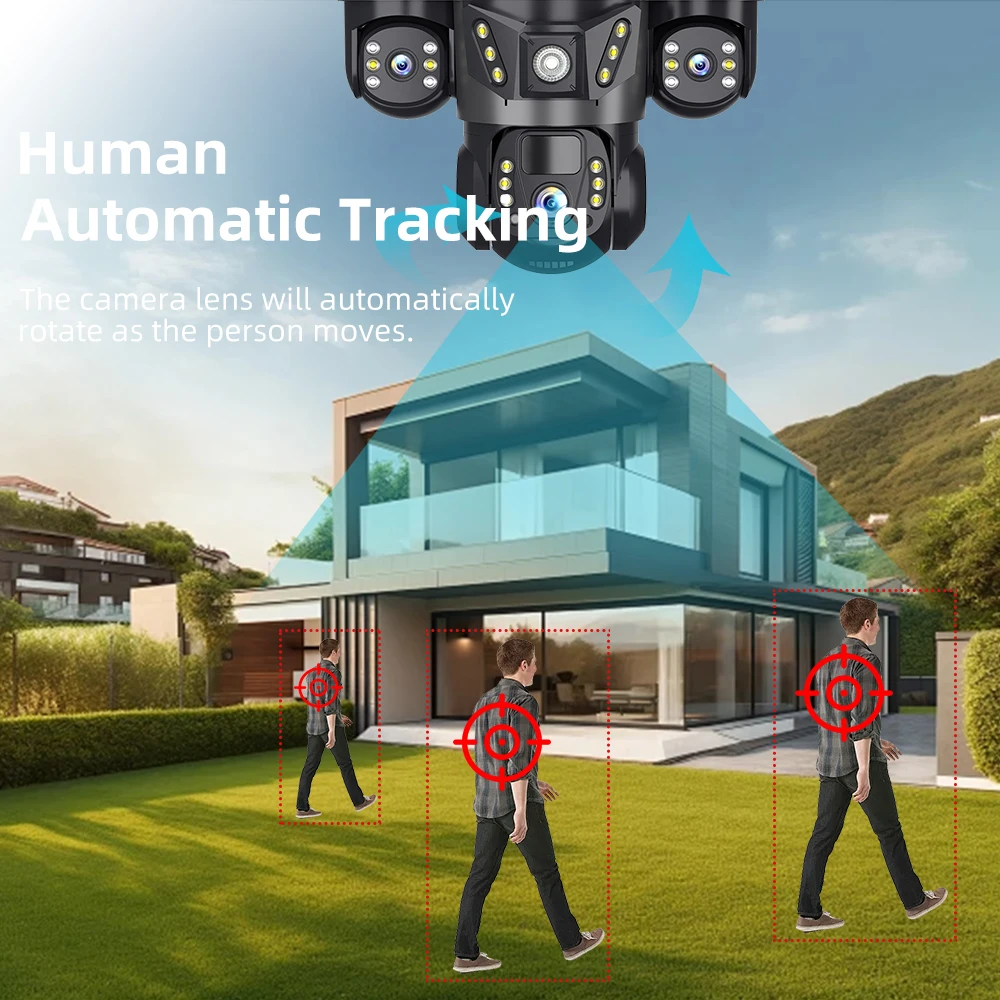 V380 Pro 15MP 10X Zoom 3 Obiettivo 4G Telecamera CCTV solare Esterna 3 Schermi Rilevazione PIR Sorveglianza di sicurezza