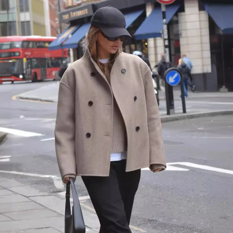 

Шерстяное пальто, женский модный плащ, пальто с отложным воротником, двубортные куртки, верхняя одежда, осенне-зимняя одежда, пальто