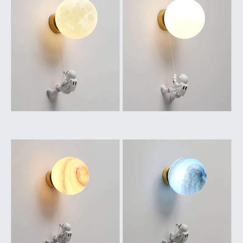 Modern Moon Astronaut Cartoon LED Wall Lamp Children’s Room Aisle Light Background Creative Bedside Sconces Home Decor Lighting